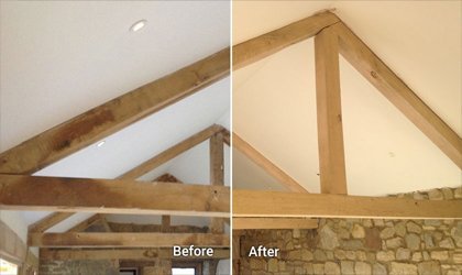 Sand Blasting Oak Beams Sand Blasting Oak Beams"