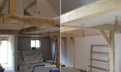 Sand Blasting Oak Roof Beams"