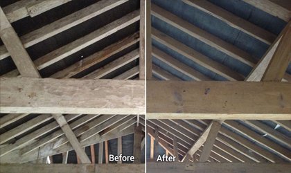 Soda Blasting Roof Beams"